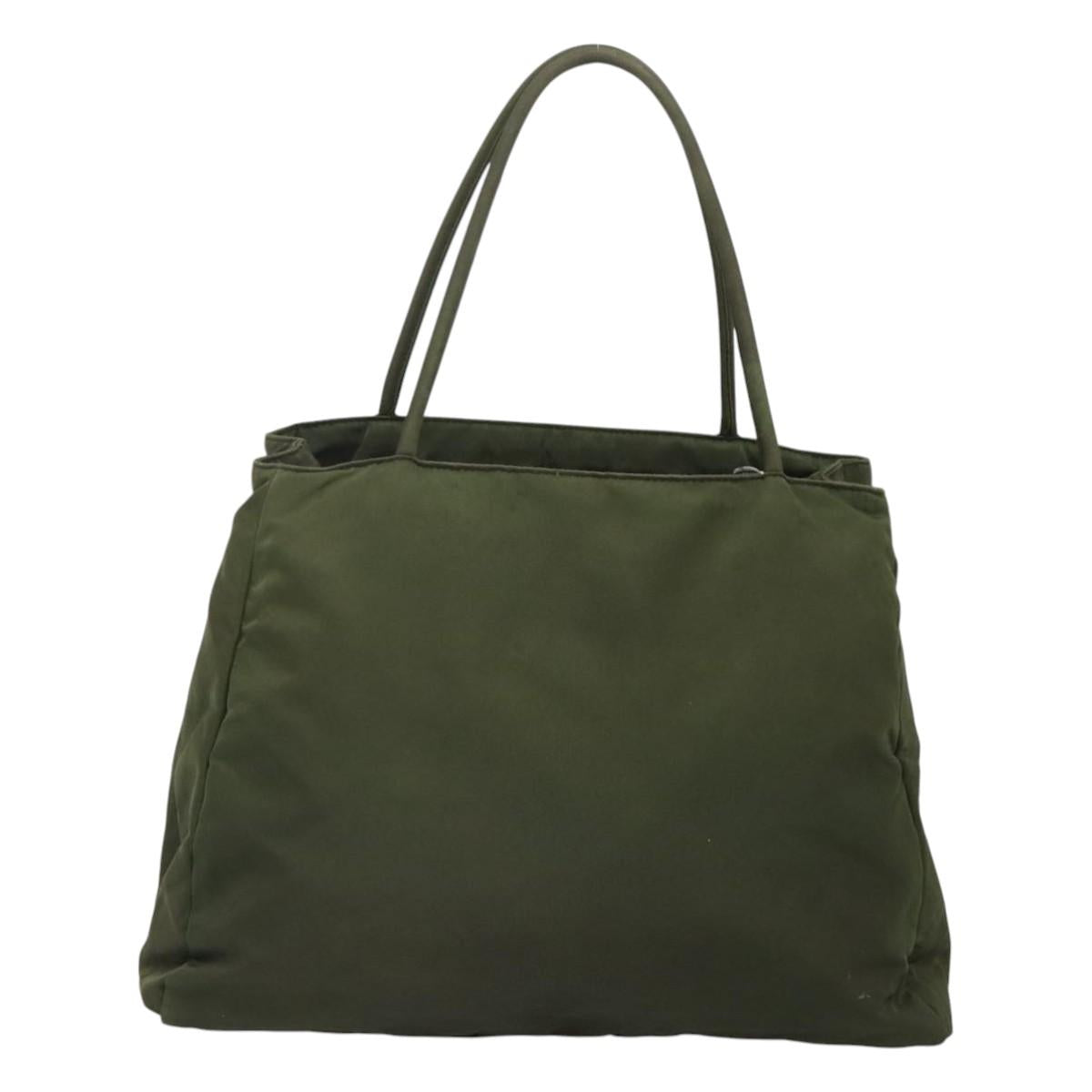 PRADA Hand Bag Nylon Khaki Silver Auth ar13395