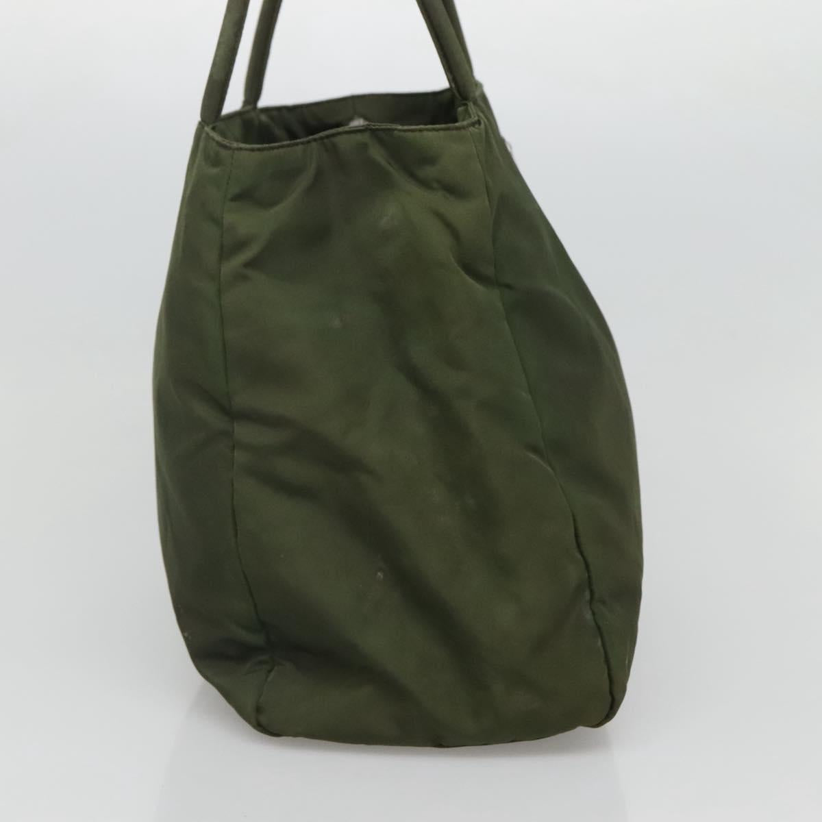 PRADA Hand Bag Nylon Khaki Silver Auth ar13395