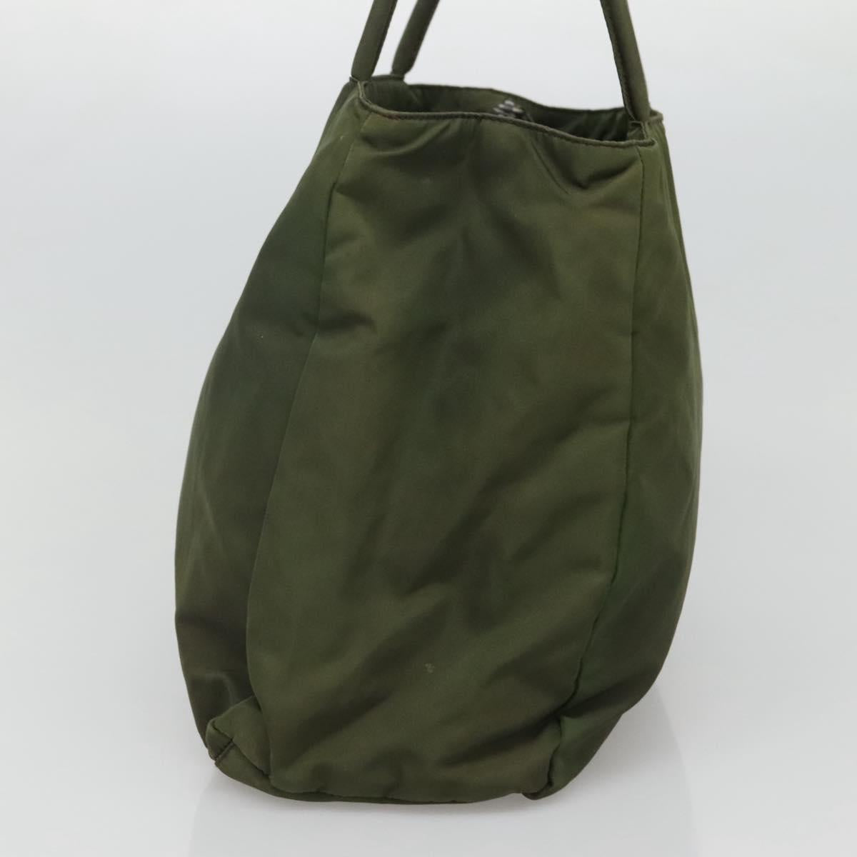 PRADA Hand Bag Nylon Khaki Silver Auth ar13395