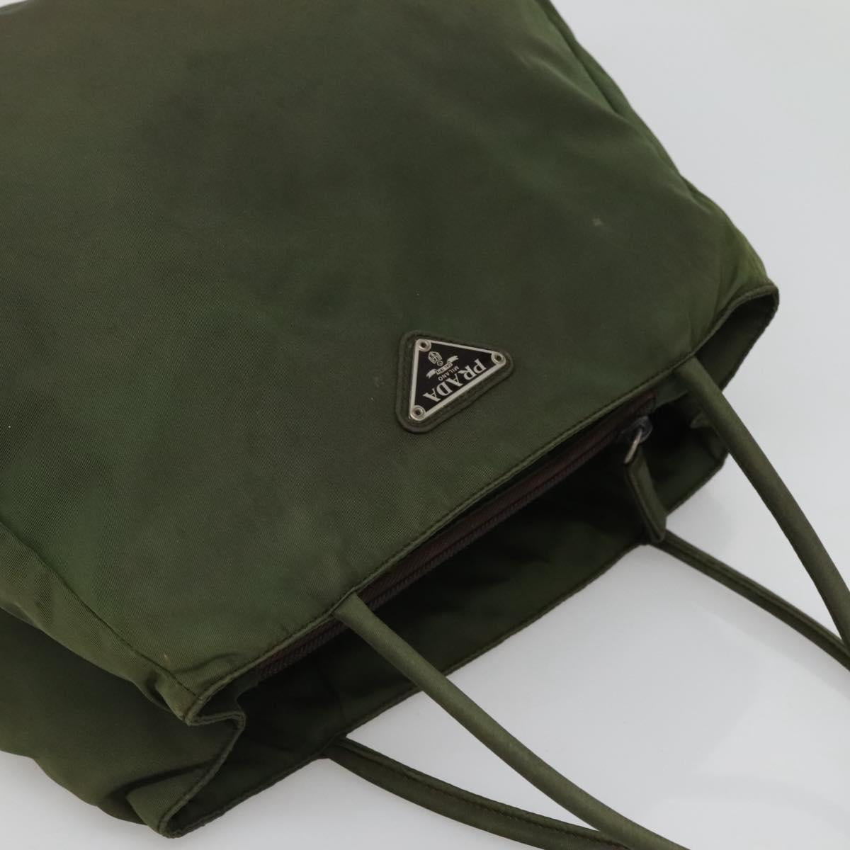 PRADA Hand Bag Nylon Khaki Silver Auth ar13395