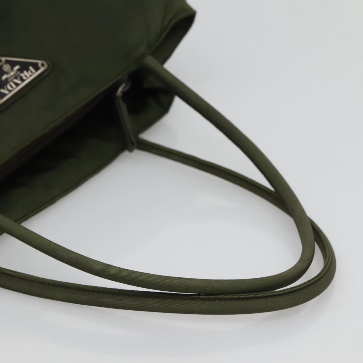PRADA Hand Bag Nylon Khaki Silver Auth ar13395