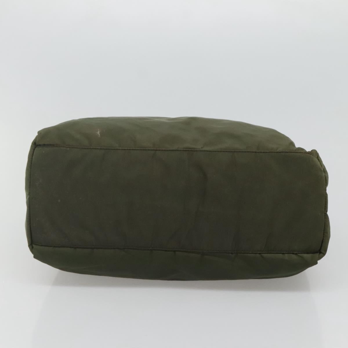 PRADA Hand Bag Nylon Khaki Silver Auth ar13395