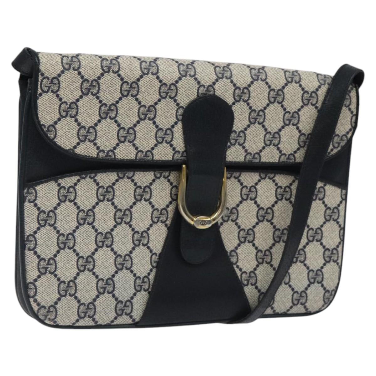 GUCCI GG Supreme Shoulder Bag PVC Navy Gold Auth ar13402