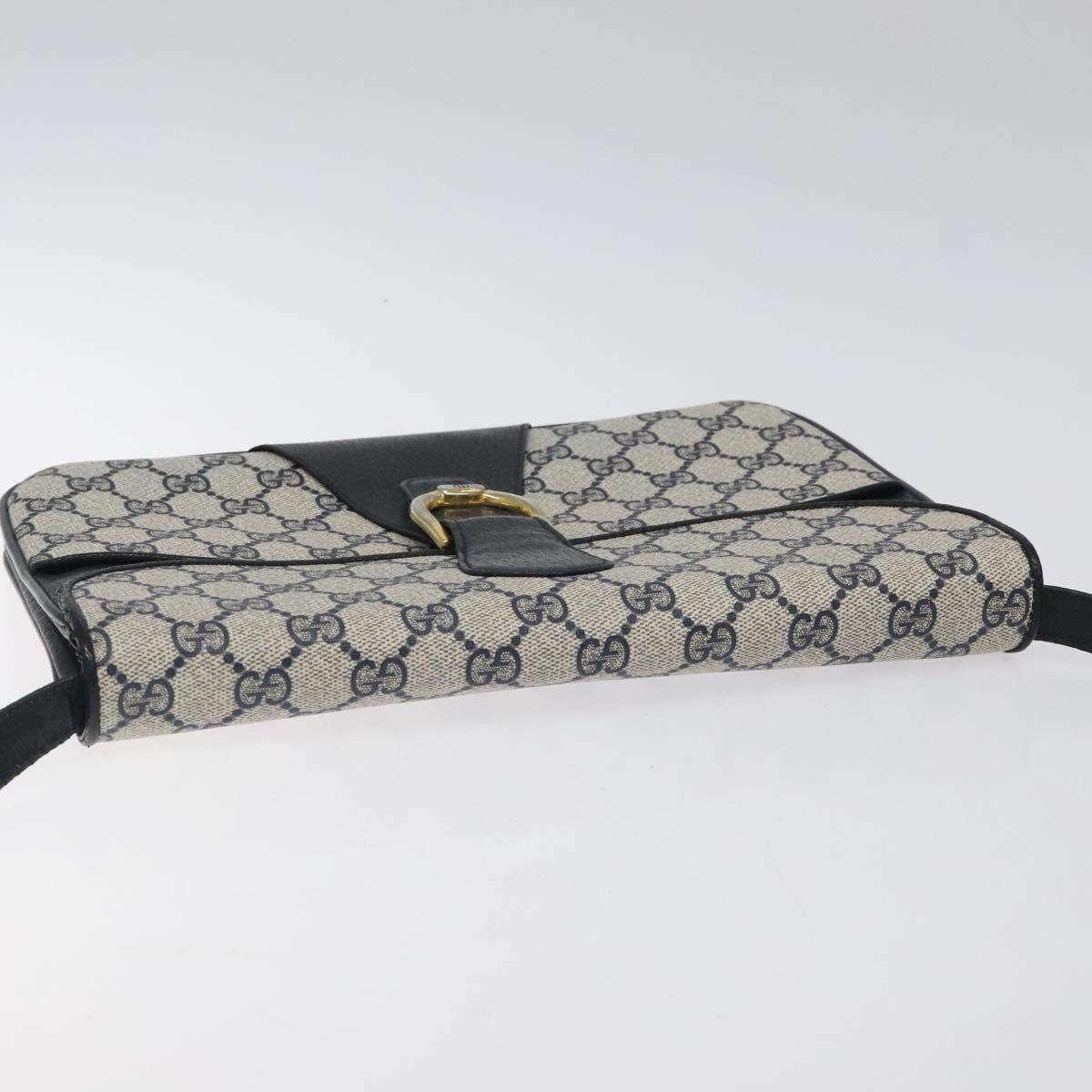 GUCCI GG Supreme Shoulder Bag PVC Navy Gold Auth ar13402