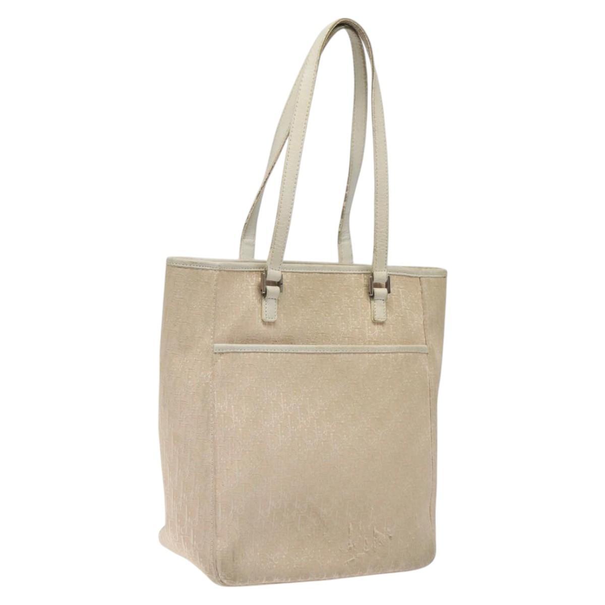 Christian Dior Trotter Canvas Tote Bag Pink Silver Auth ar13412