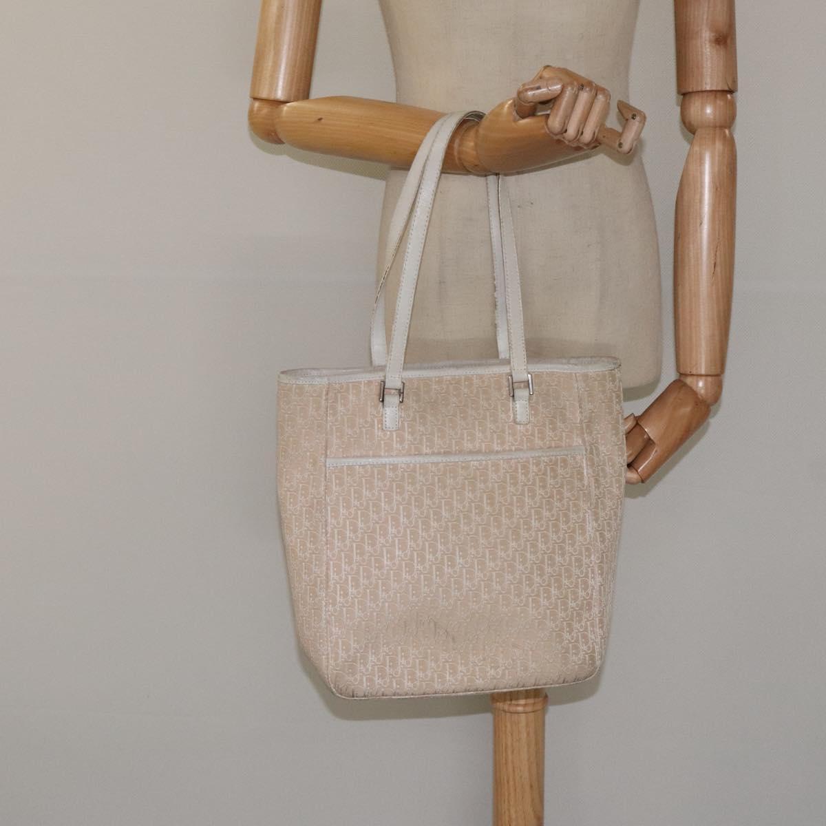 Christian Dior Trotter Canvas Tote Bag Pink Silver Auth ar13412