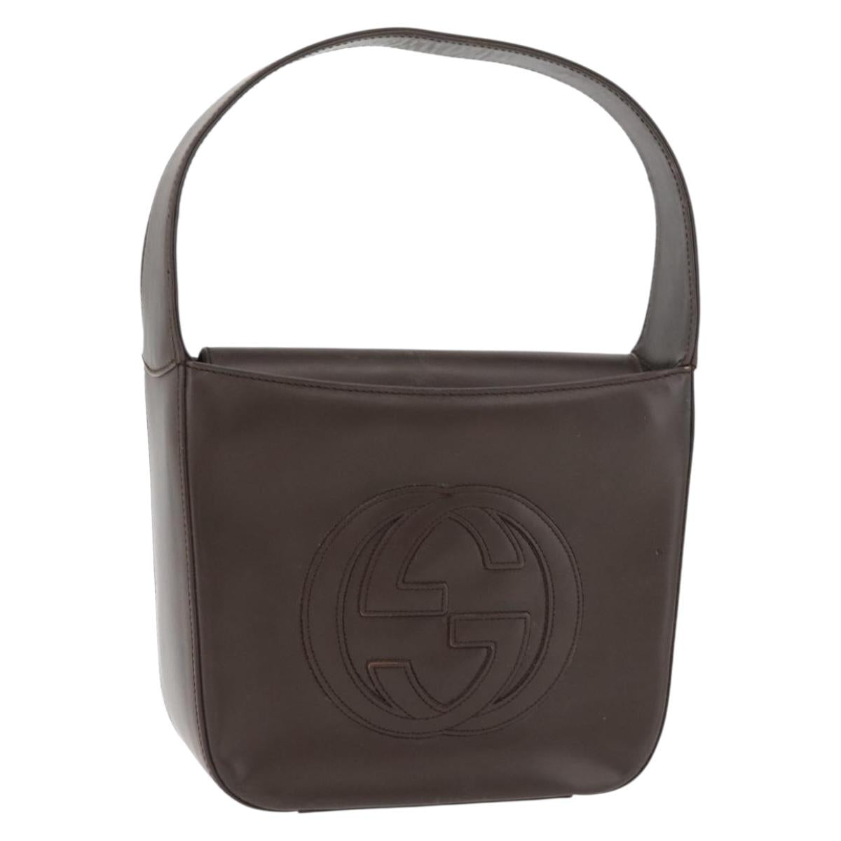 GUCCI Hand Bag Patent leather Brown Auth ar13416