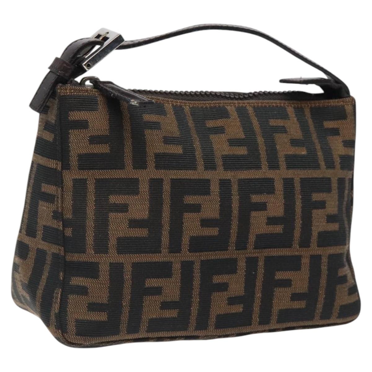 FENDI Zucca Canvas Hand Bag Black Brown Silver Auth ar13419