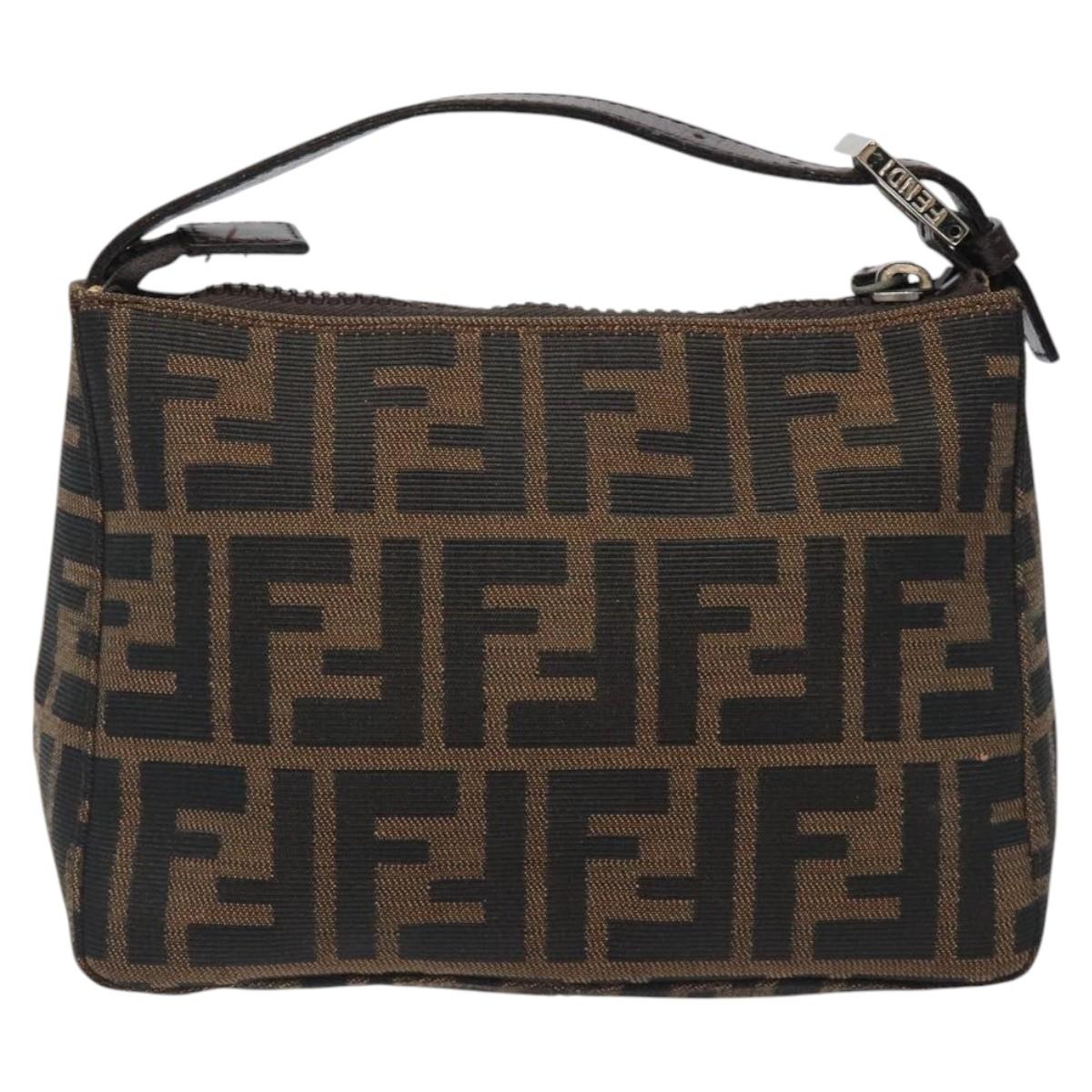 FENDI Zucca Canvas Hand Bag Black Brown Silver Auth ar13419