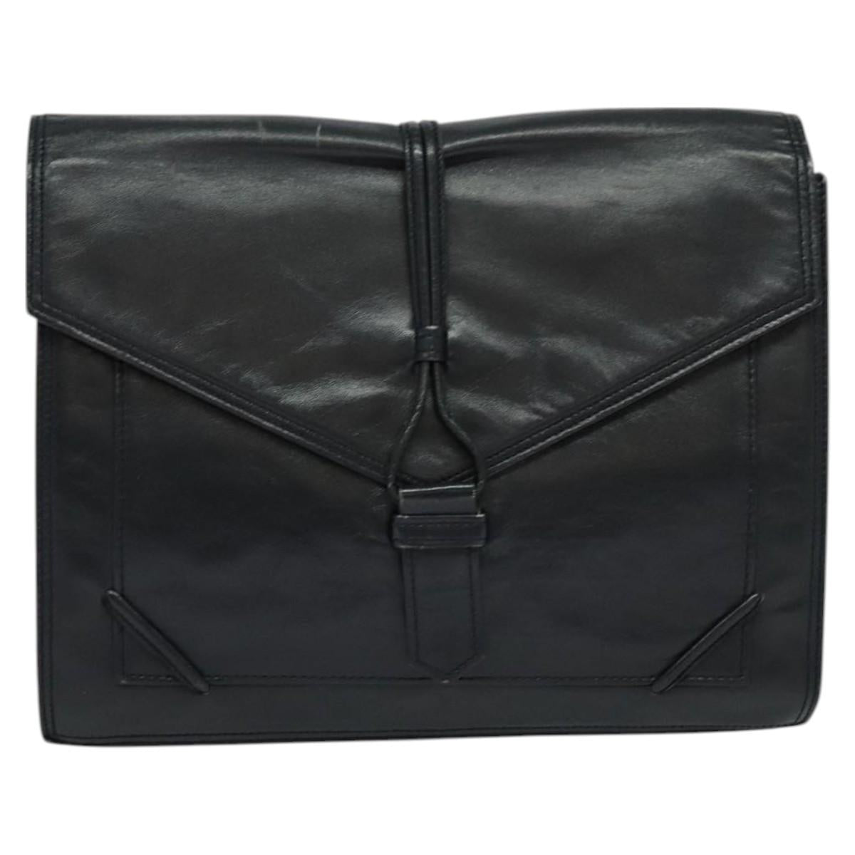SAINT LAURENT Clutch Bag Leather Black Auth ar13423