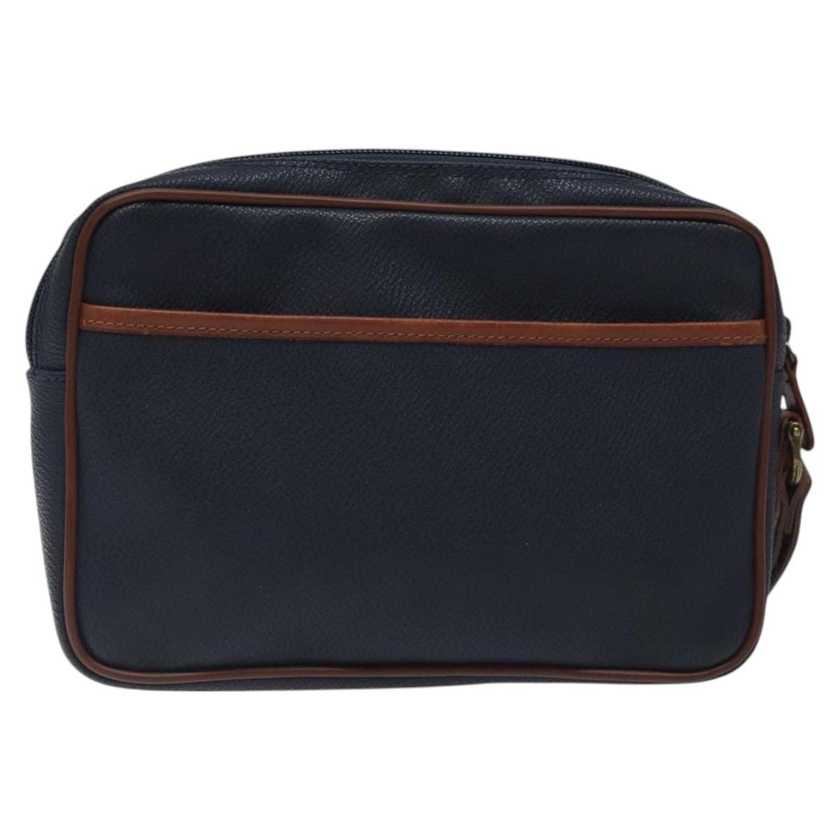 Burberrys Clutch Bag PVC Leather Navy Gold Auth ar13433