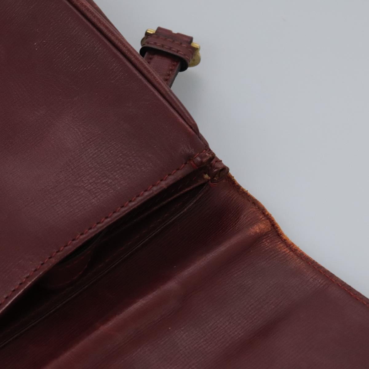 CARTIER Must Line Hand Bag Leather 2way Wine Red Gold Auth ar13434