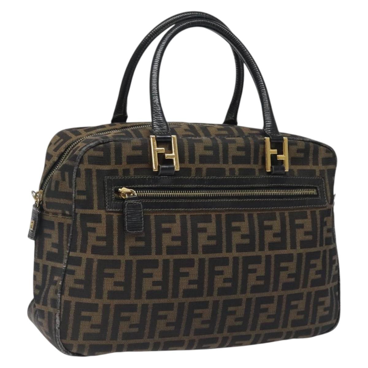 FENDI Zucca Canvas Hand Bag Black Brown gold Auth ar13453