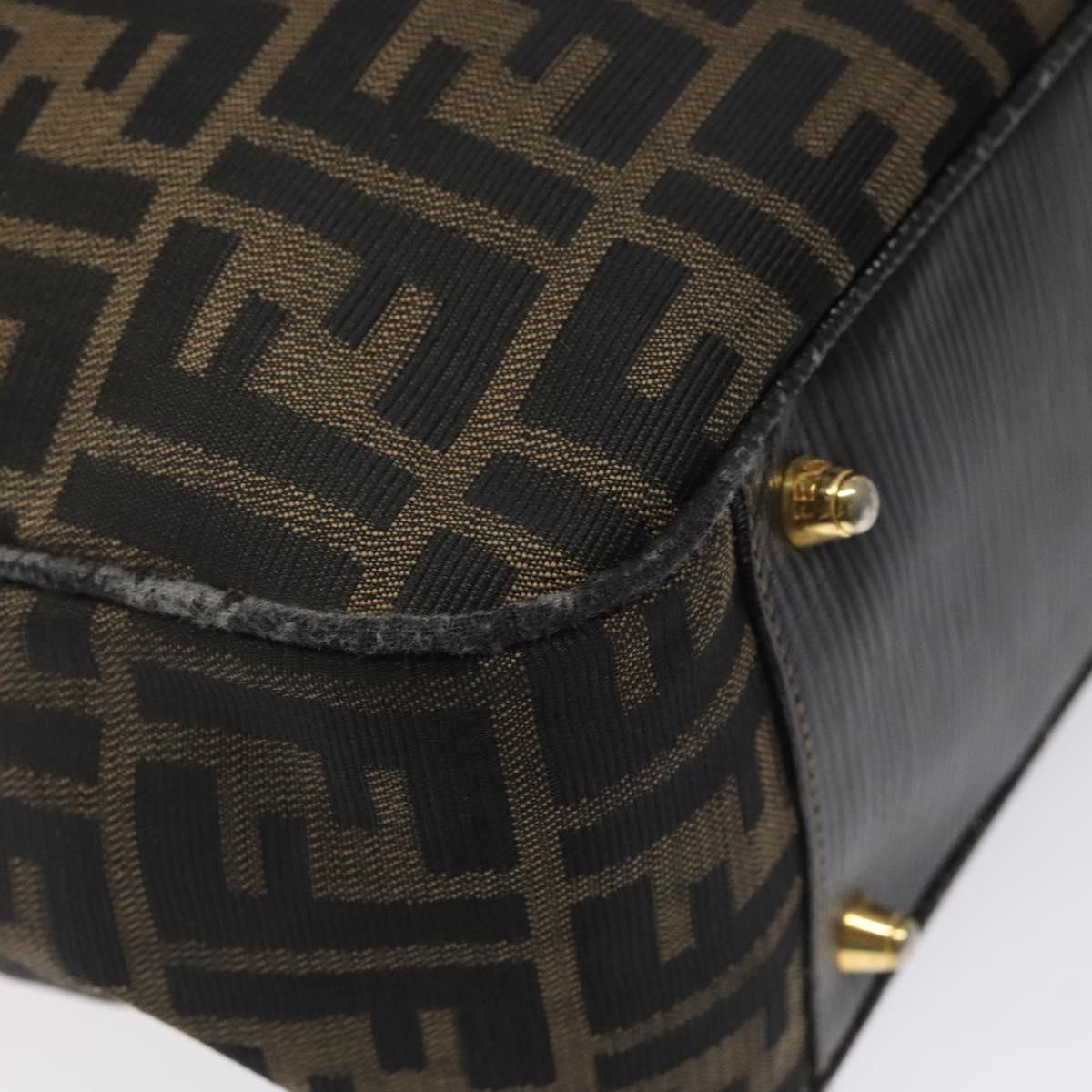 FENDI Zucca Canvas Hand Bag Black Brown gold Auth ar13453