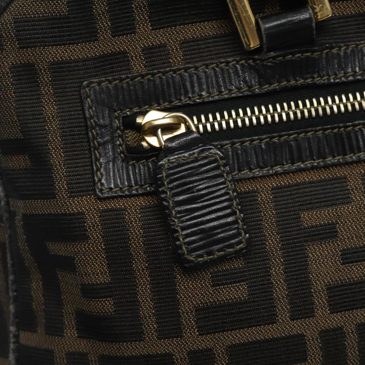 FENDI Zucca Canvas Hand Bag Black Brown gold Auth ar13453