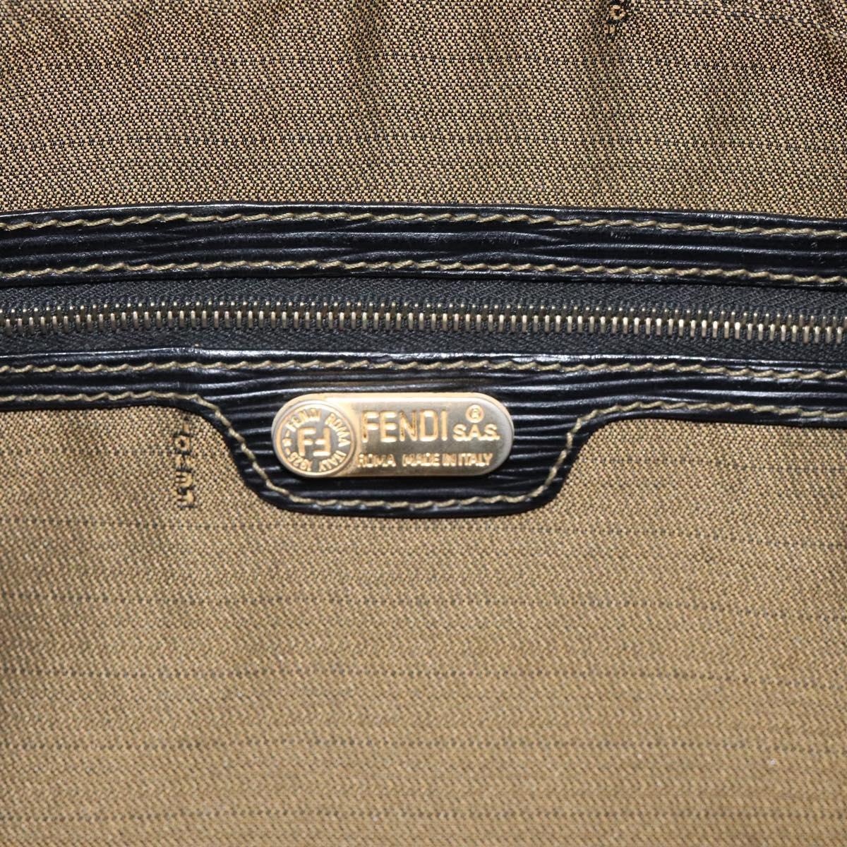 FENDI Zucca Canvas Hand Bag Black Brown gold Auth ar13453