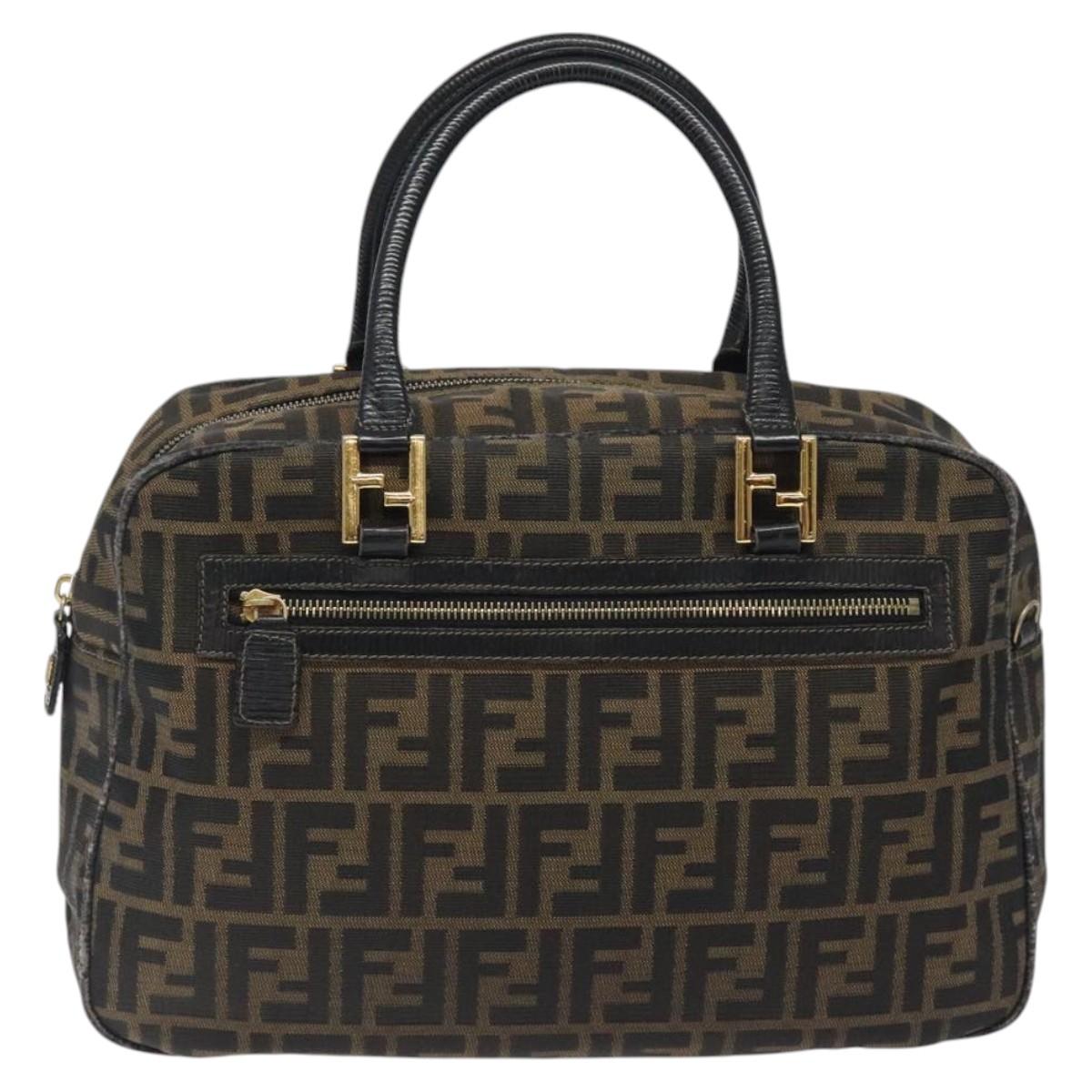 FENDI Zucca Canvas Hand Bag Black Brown gold Auth ar13453
