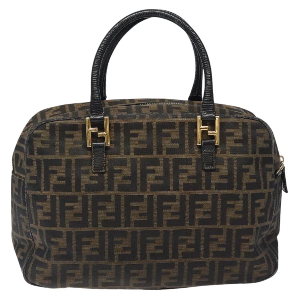 FENDI Zucca Canvas Hand Bag Black Brown gold Auth ar13453