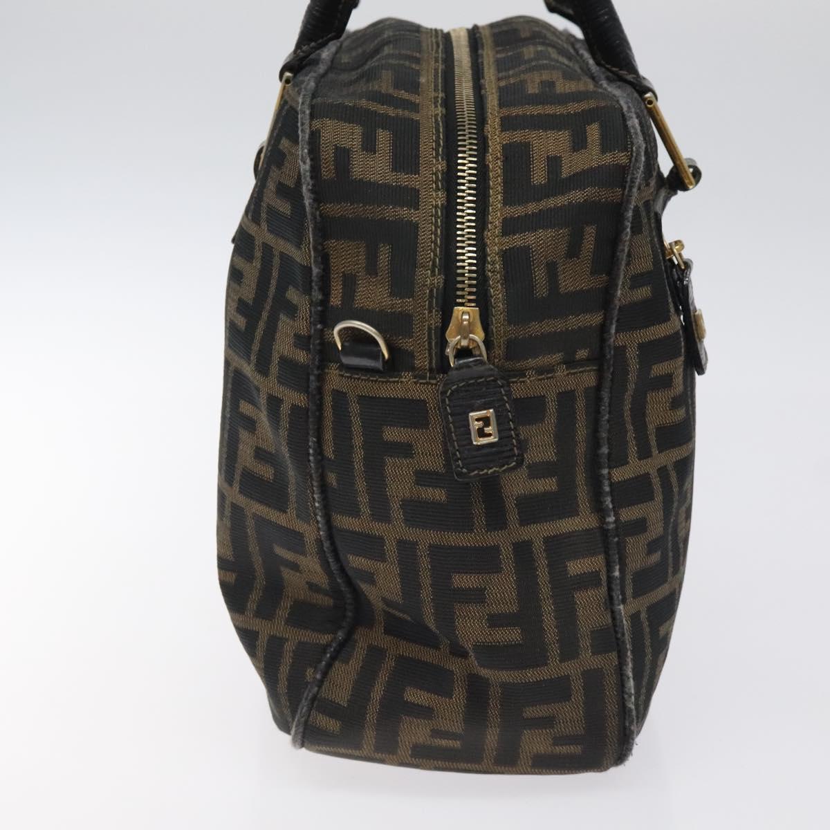 FENDI Zucca Canvas Hand Bag Black Brown gold Auth ar13453