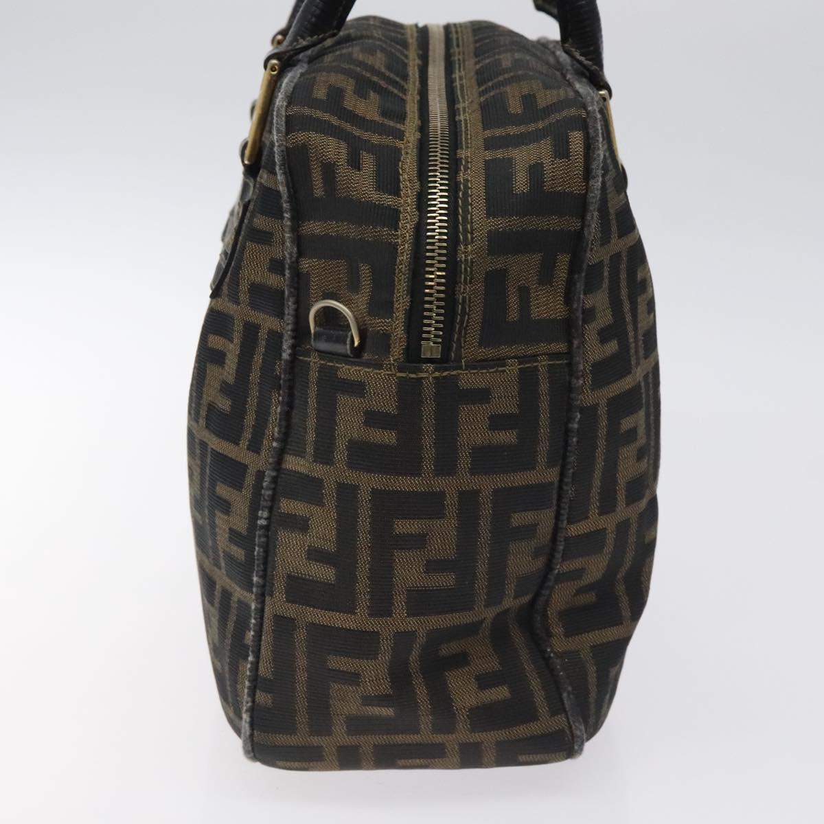 FENDI Zucca Canvas Hand Bag Black Brown gold Auth ar13453