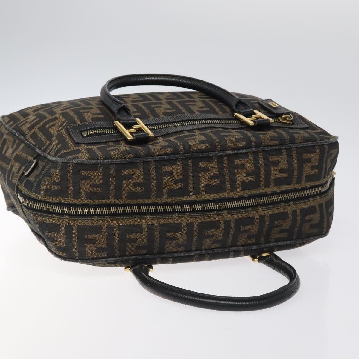 FENDI Zucca Canvas Hand Bag Black Brown gold Auth ar13453