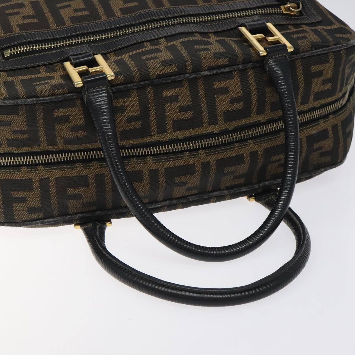FENDI Zucca Canvas Hand Bag Black Brown gold Auth ar13453