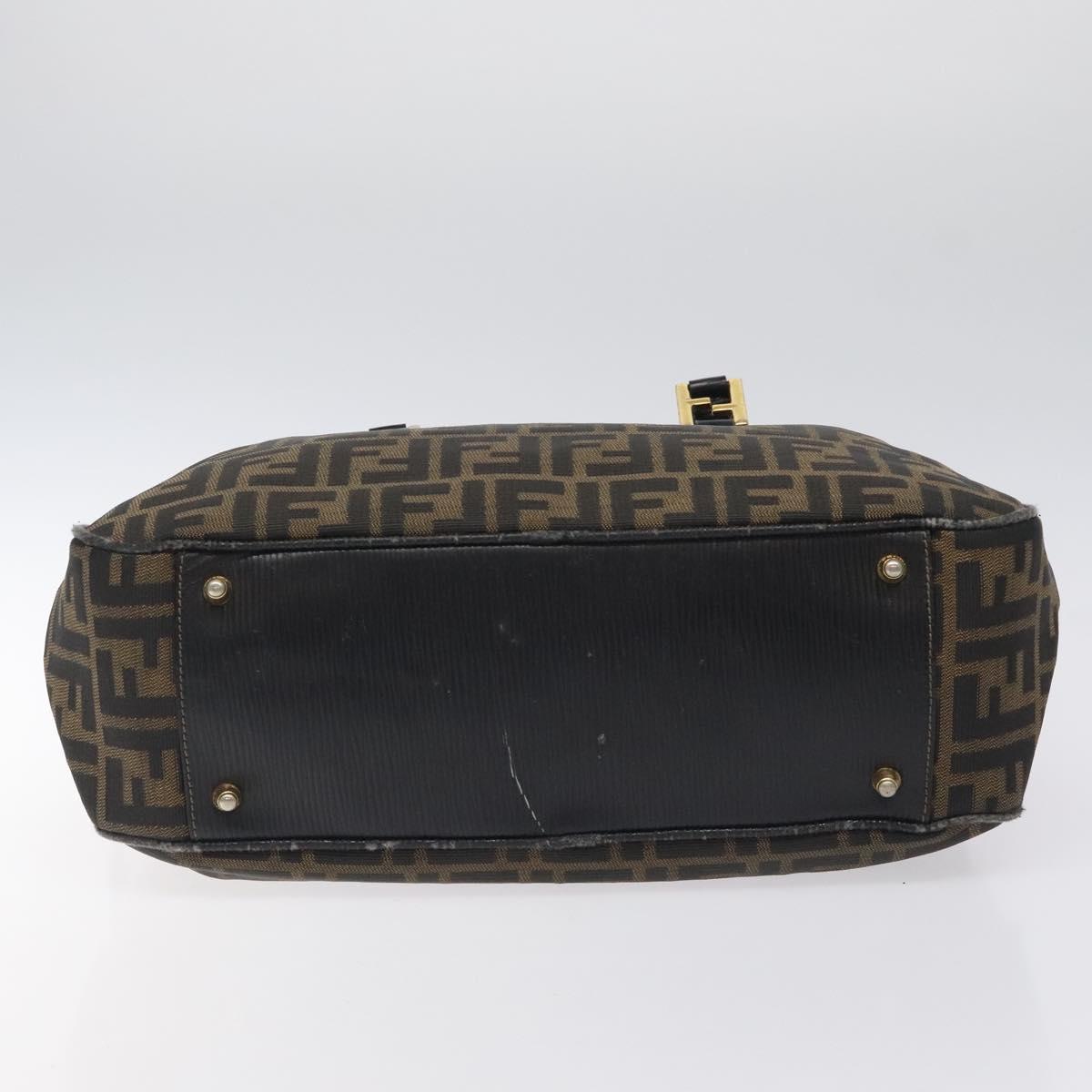 FENDI Zucca Canvas Hand Bag Black Brown gold Auth ar13453