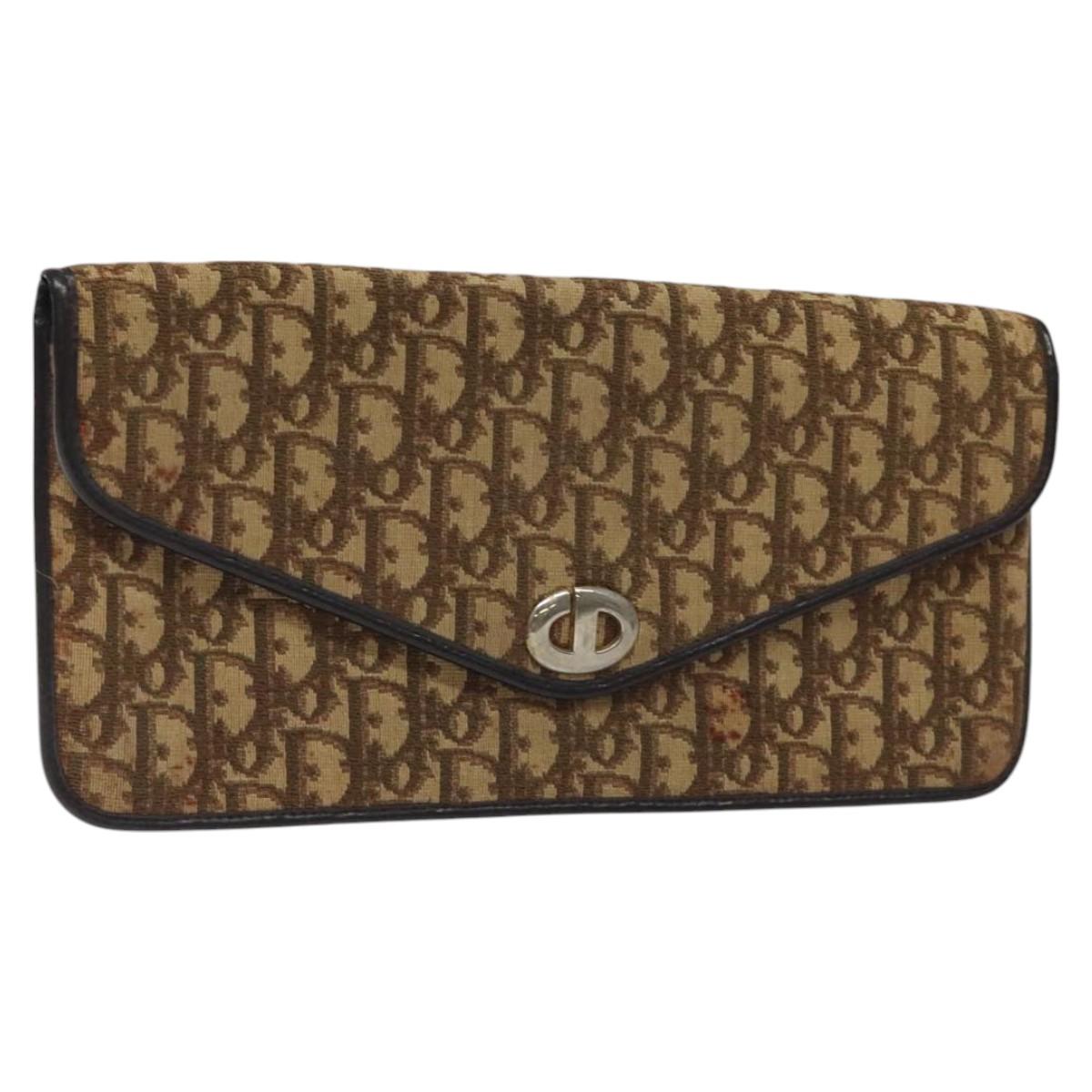 Christian Dior Trotter Canvas Clutch Bag Brown Gold Auth ar13458
