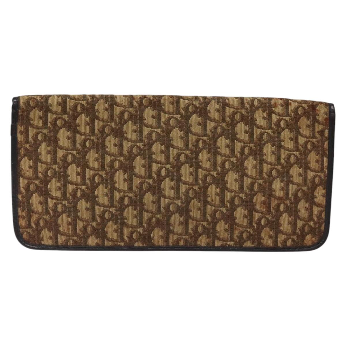 Christian Dior Trotter Canvas Clutch Bag Brown Gold Auth ar13458