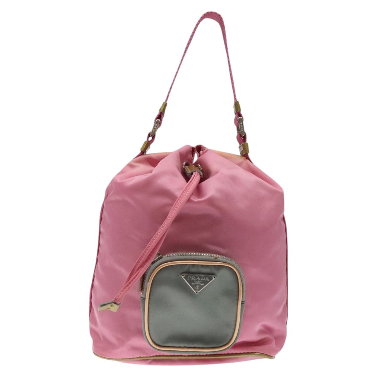 PRADA Hand Bag Nylon Pink Silver Auth ar13470