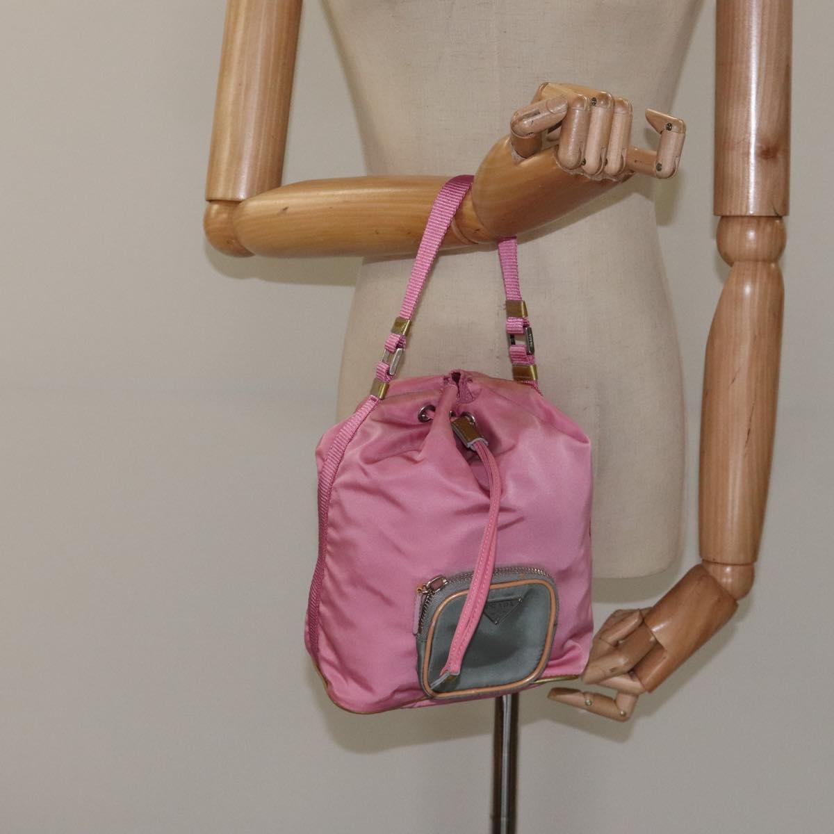 PRADA Hand Bag Nylon Pink Silver Auth ar13470