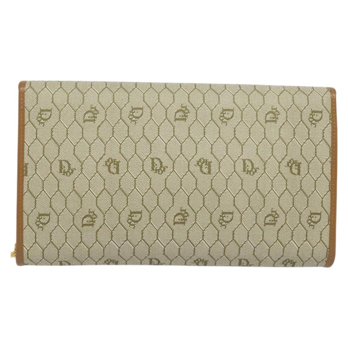 Christian Dior Honeycomb Canvas Chain Shoulder Bag PVC Beige Gold Auth ar13474