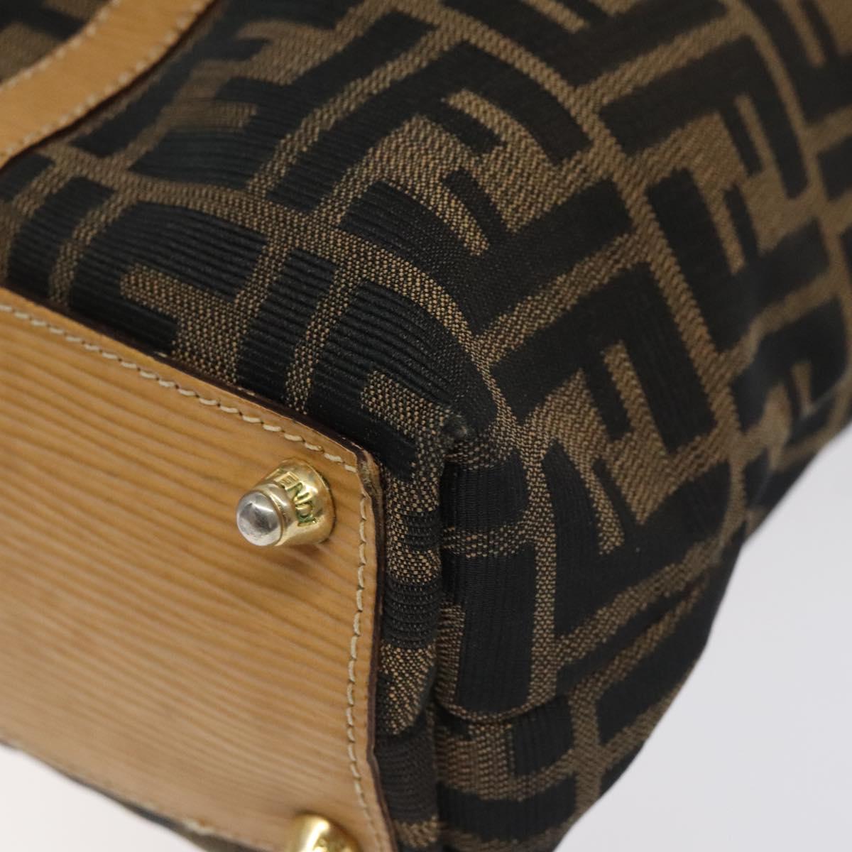 FENDI Zucca Canvas Hand Bag Black Brown gold Auth ar13475