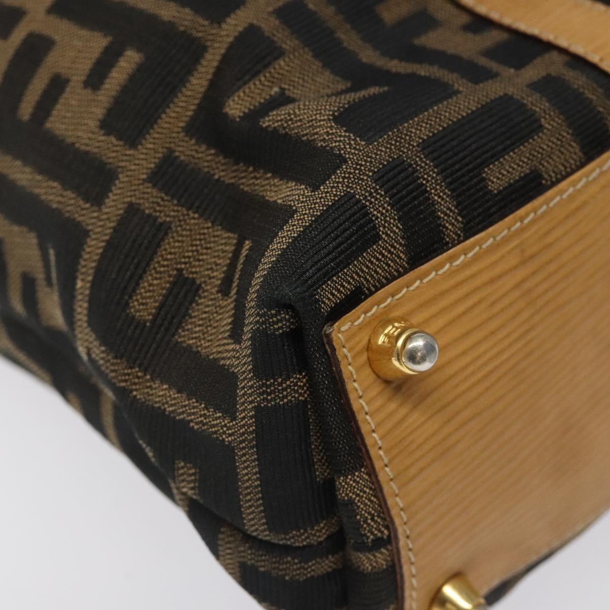 FENDI Zucca Canvas Hand Bag Black Brown gold Auth ar13475