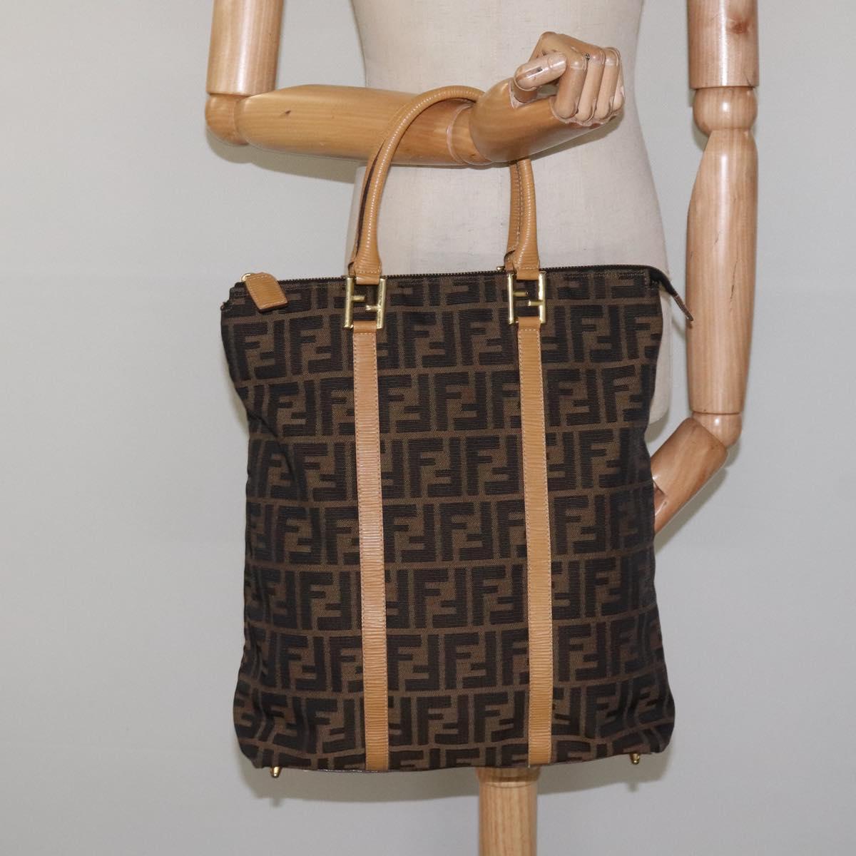 FENDI Zucca Canvas Hand Bag Black Brown gold Auth ar13475