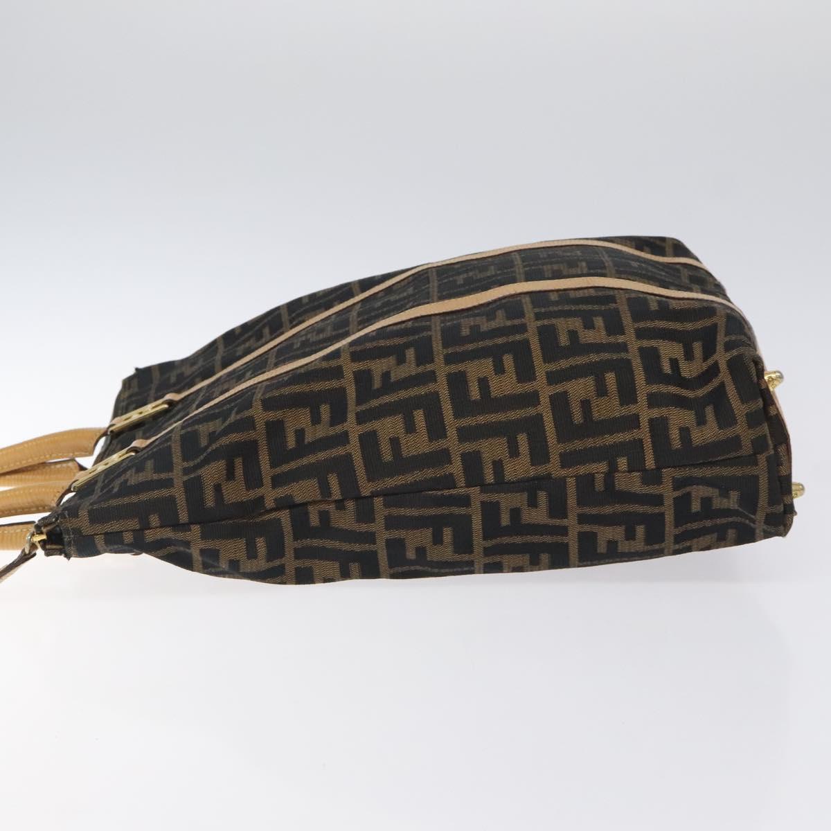 FENDI Zucca Canvas Hand Bag Black Brown gold Auth ar13475