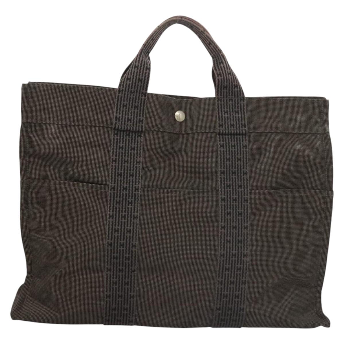 HERMES Her Line MM Tote Bag Canvas Gray Silver Auth ar13480