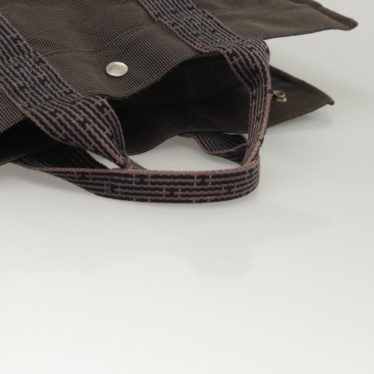 HERMES Her Line MM Tote Bag Canvas Gray Silver Auth ar13480