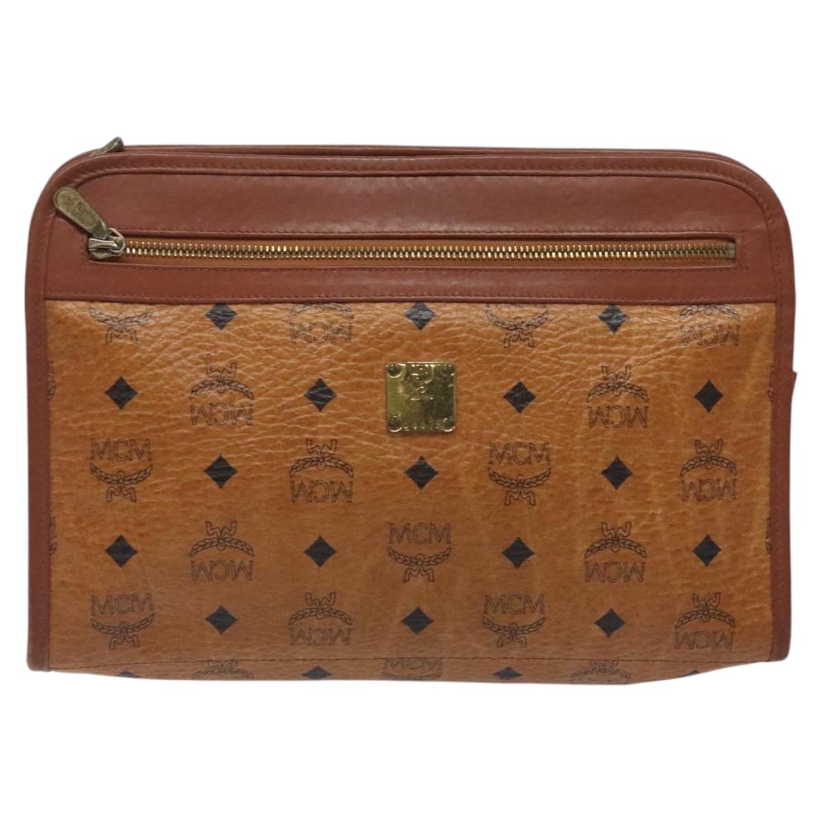 MCM Logogram Vicetos Clutch Bag PVC Leather Brown Gold Auth ar13502