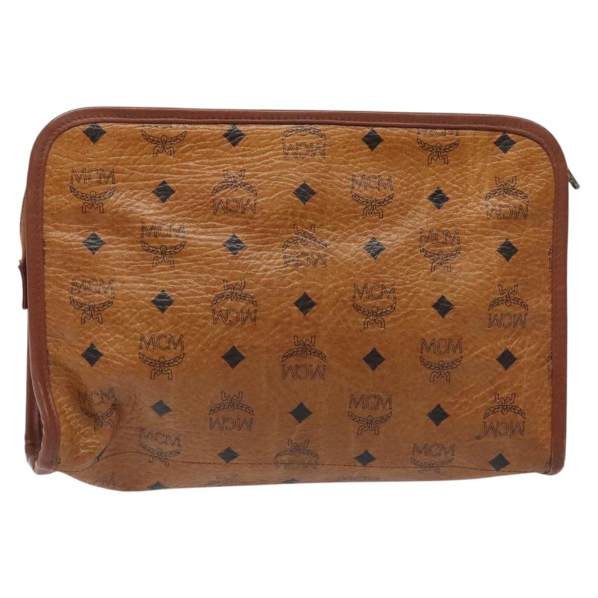 MCM Logogram Vicetos Clutch Bag PVC Leather Brown Gold Auth ar13502