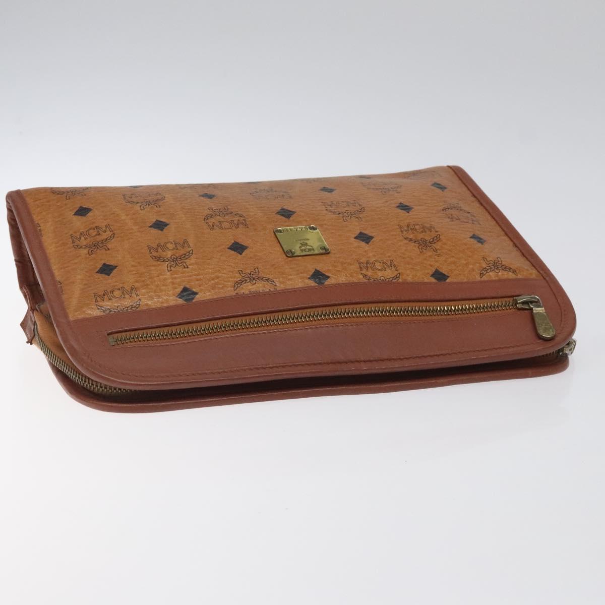 MCM Logogram Vicetos Clutch Bag PVC Leather Brown Gold Auth ar13502