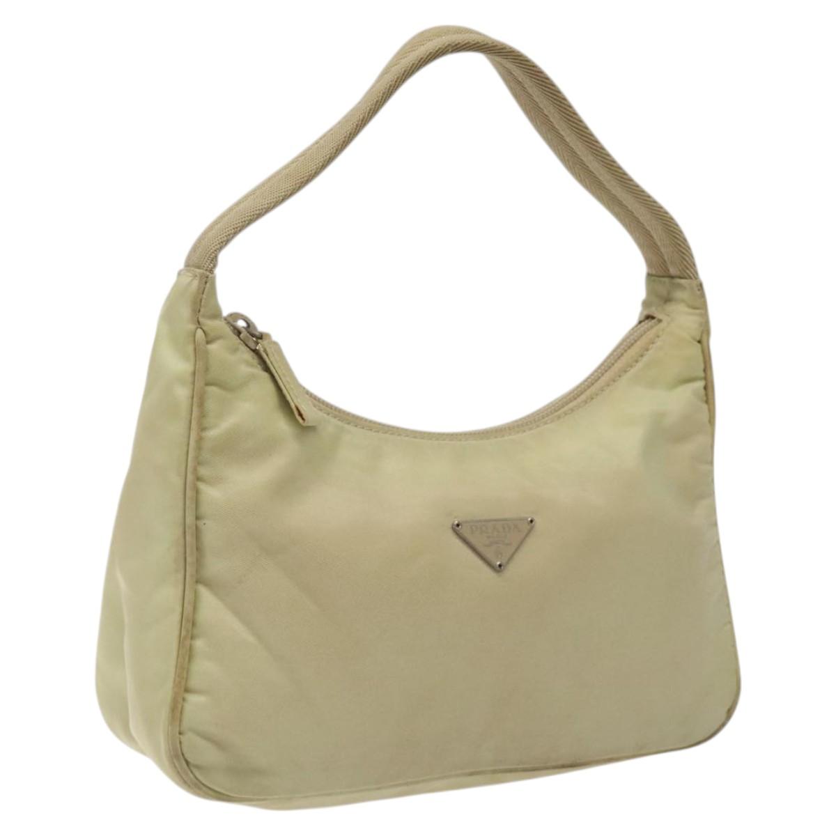 PRADA Accessory Pouch Nylon Beige Silver Auth ar13503