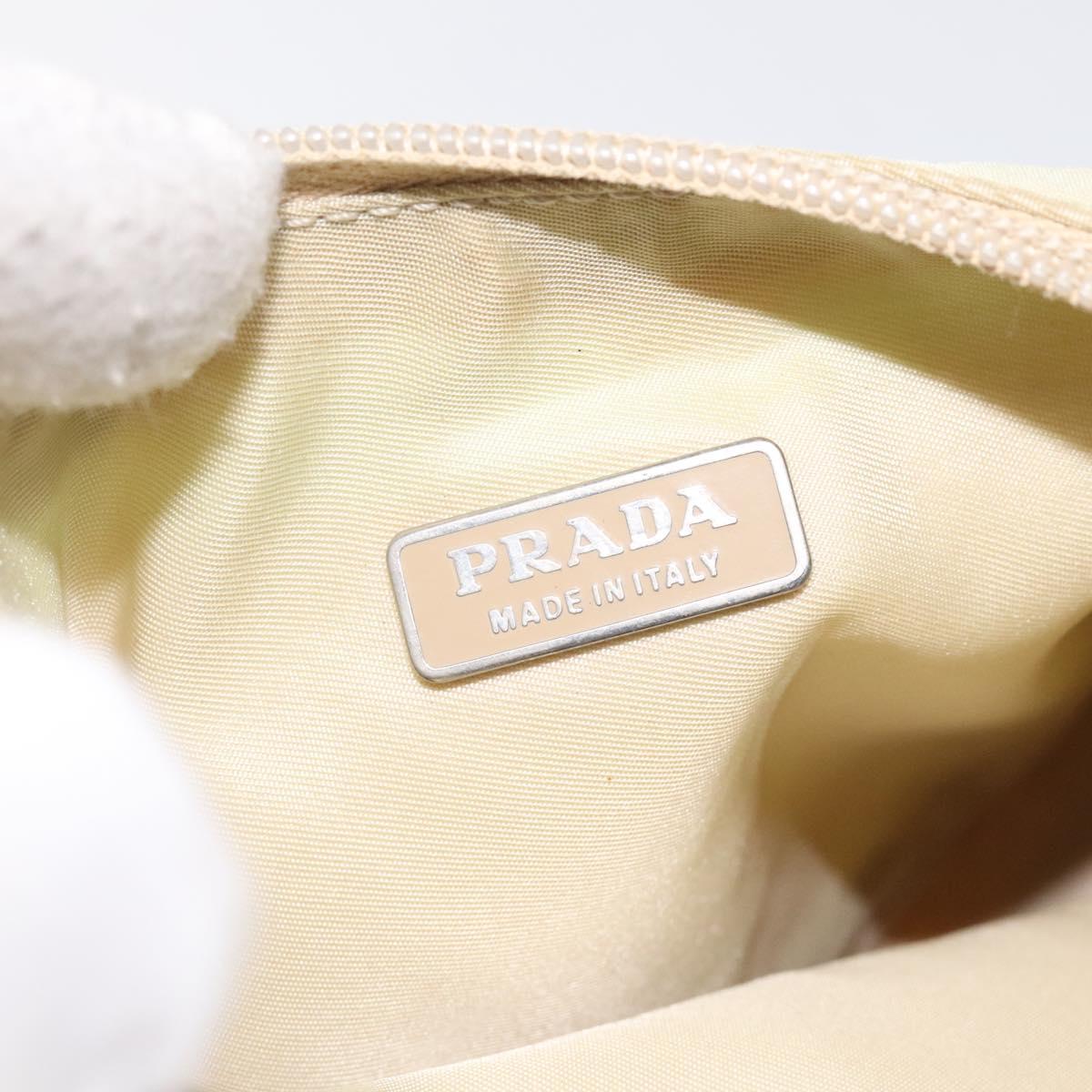 PRADA Accessory Pouch Nylon Beige Silver Auth ar13503