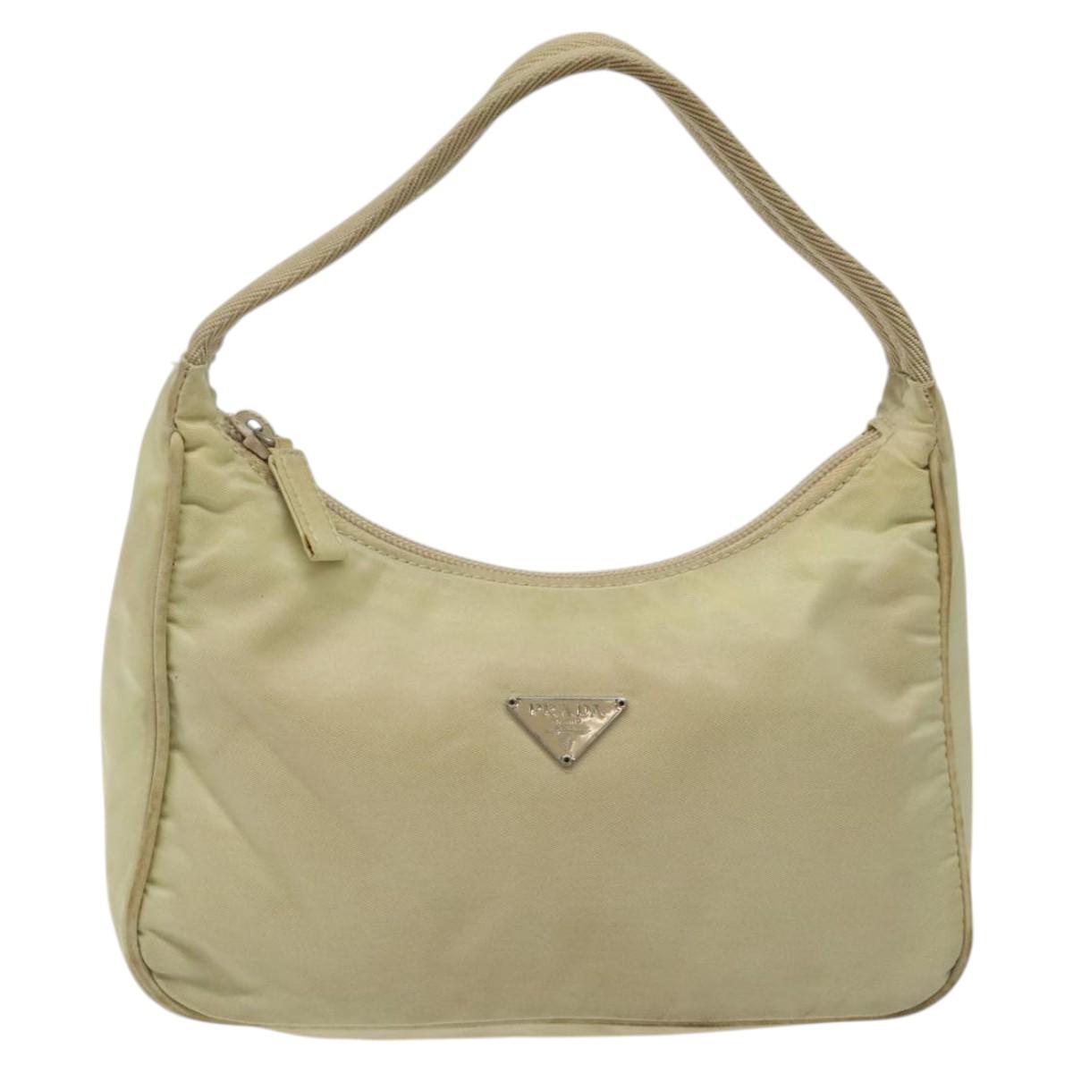 PRADA Accessory Pouch Nylon Beige Silver Auth ar13503