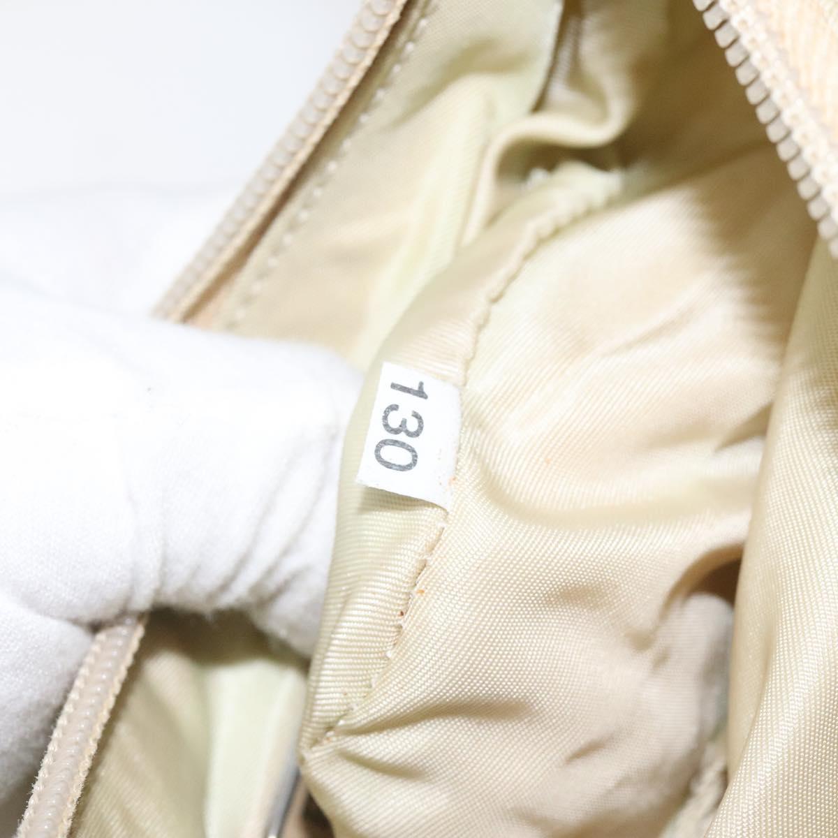 PRADA Accessory Pouch Nylon Beige Silver Auth ar13503