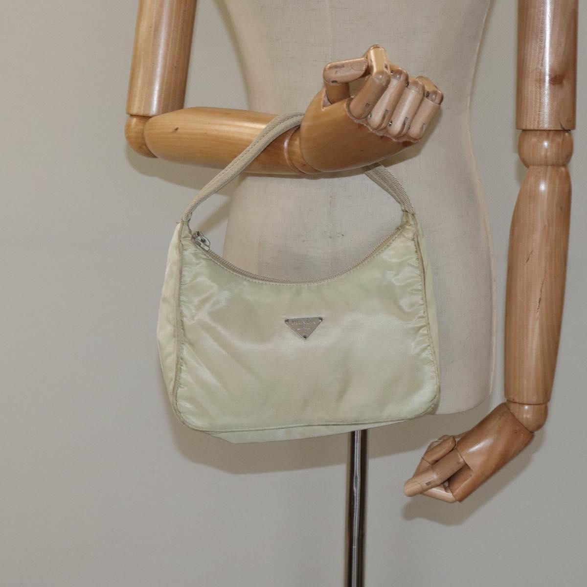 PRADA Accessory Pouch Nylon Beige Silver Auth ar13503