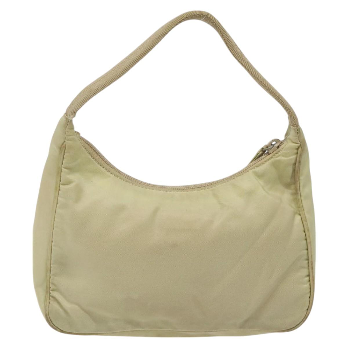 PRADA Accessory Pouch Nylon Beige Silver Auth ar13503