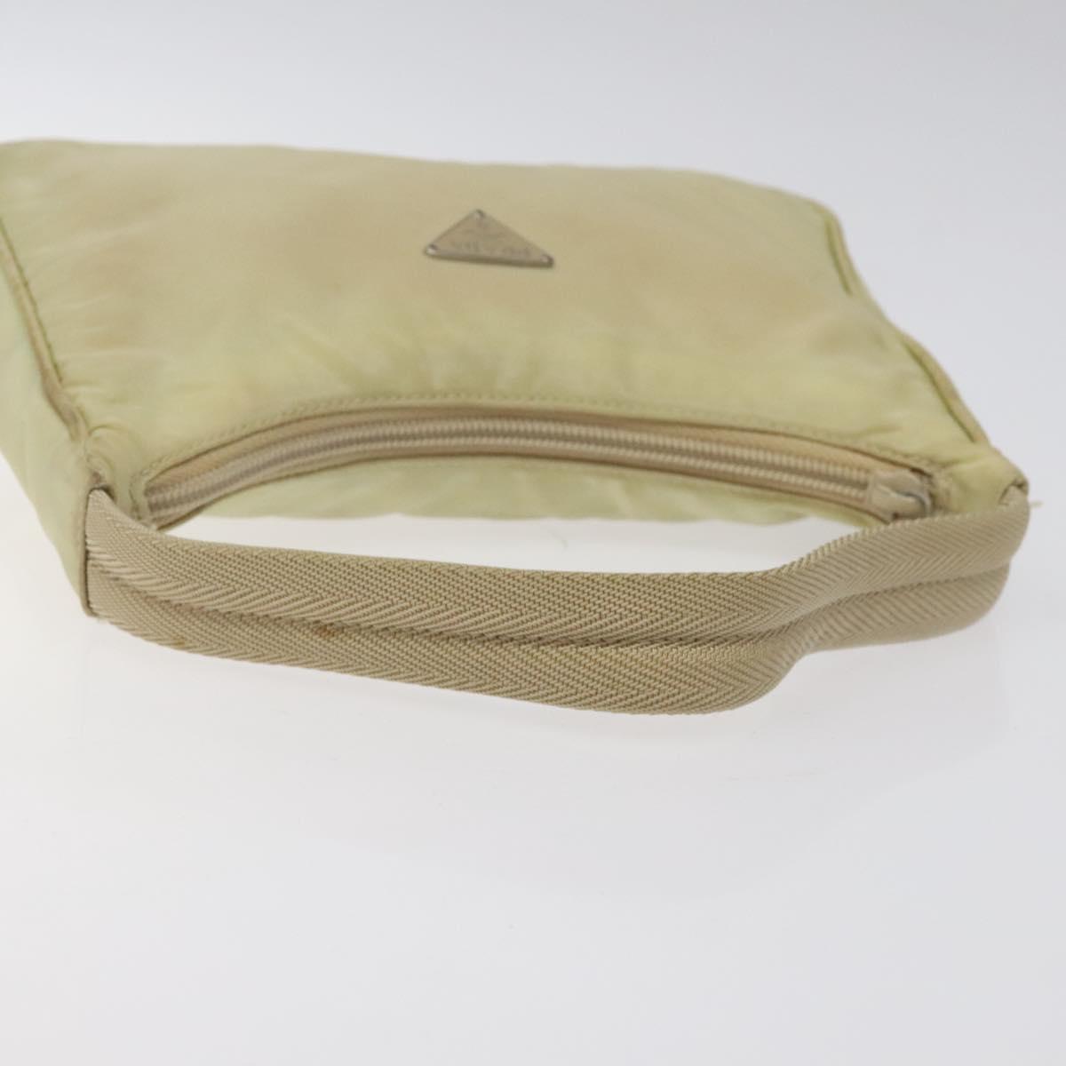 PRADA Accessory Pouch Nylon Beige Silver Auth ar13503