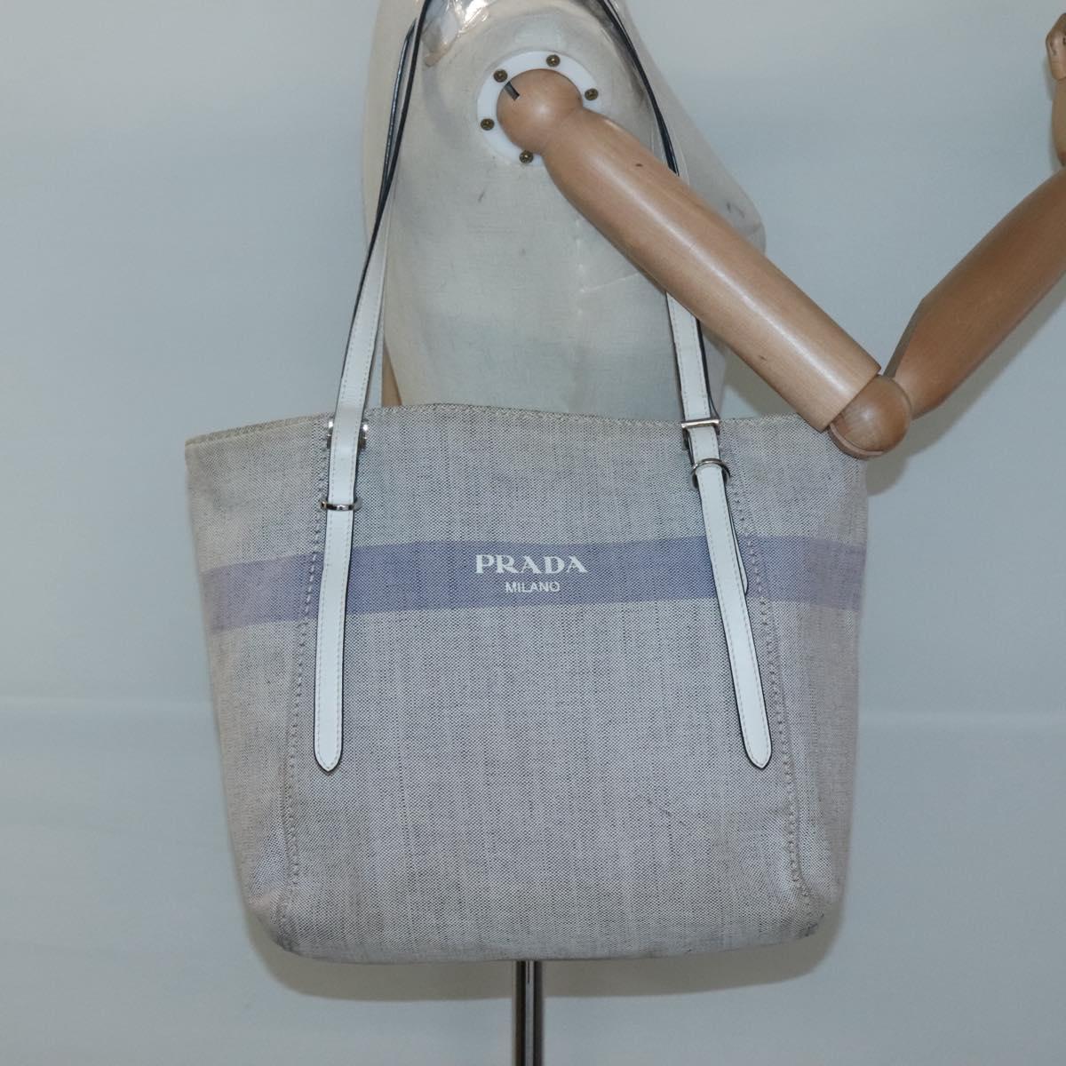 PRADA Tote Bag Canvas Gray Silver Auth ar13504