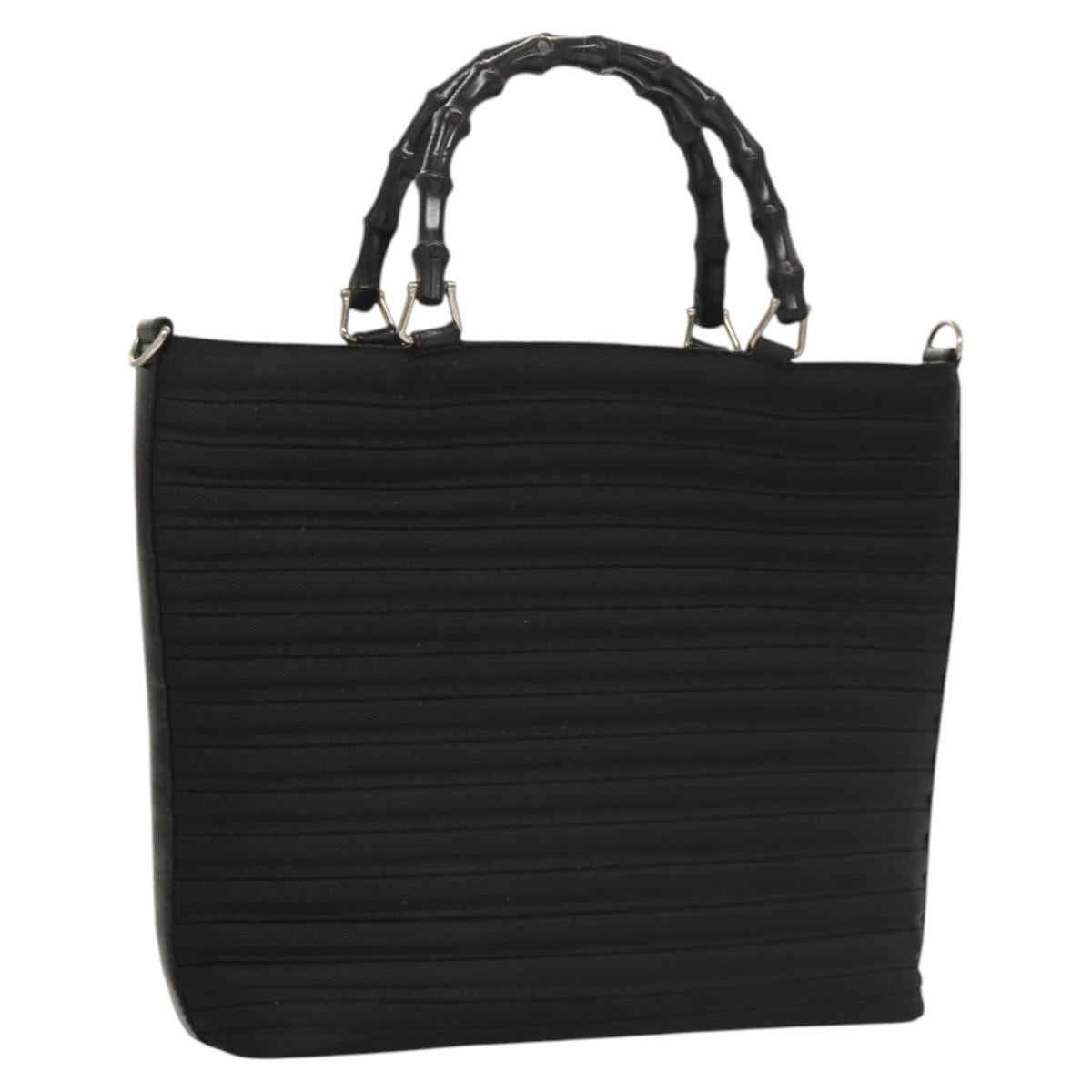GUCCI Bamboo Hand Bag Nylon 2way Black Silver 000 1998 0588 Auth ar13511